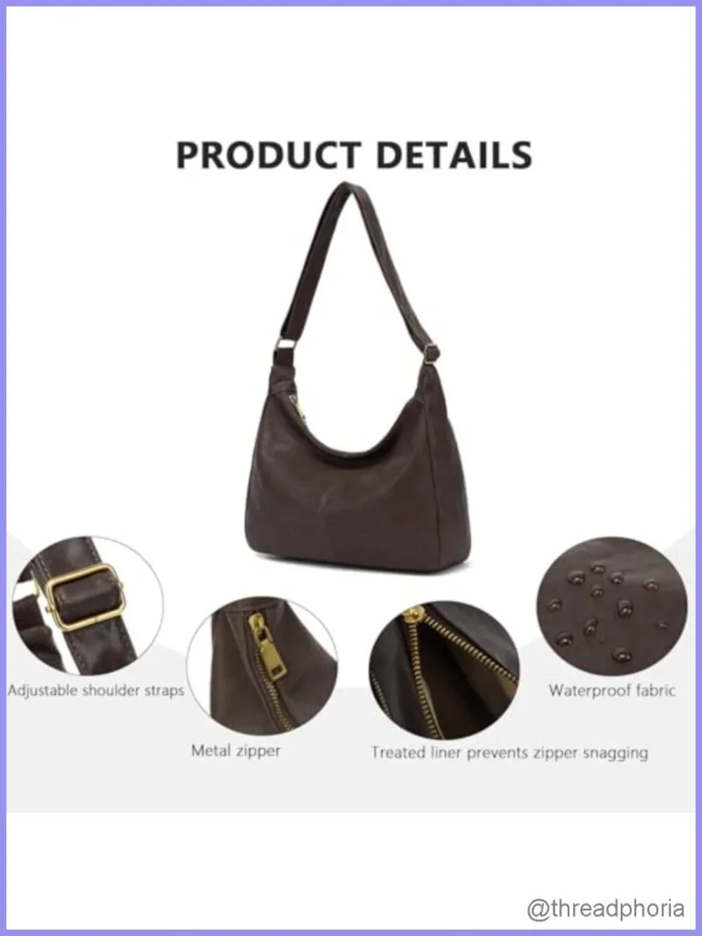 Vegan Leather Hobo Bag - Slouchy Shoulder Tote, Foldable, Adjustable Strap